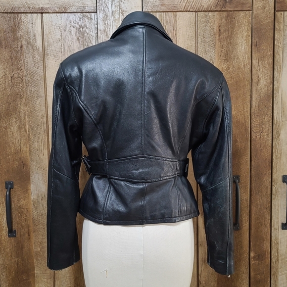 *SOLD* Pelle Club Vintage 1980s Black Genuine Leather Biker Jacket Womens S - Picture 4 of 10
